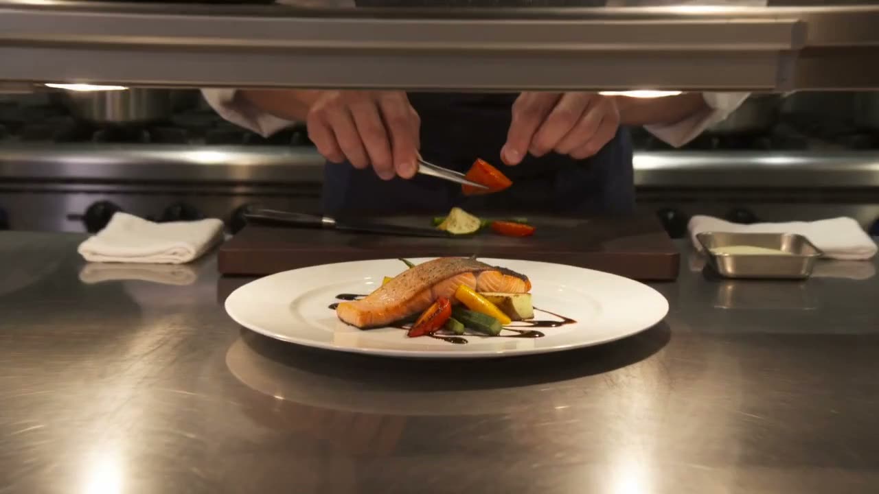 See the result for this clip: Chef Plating Seared Salmon